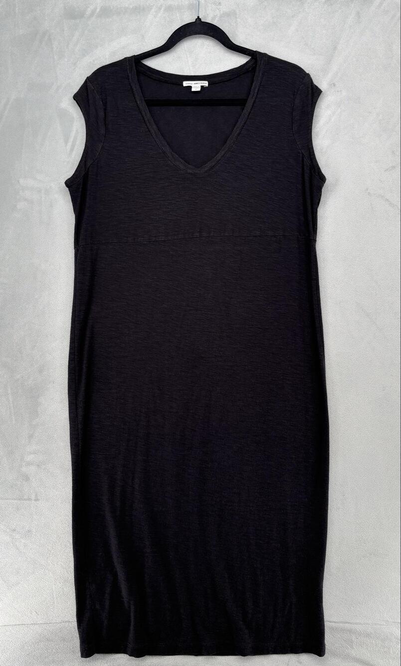 James Perse Dress Womens 2 Black Maxi V-Neck Cap Sleeve Jersey Lightweight